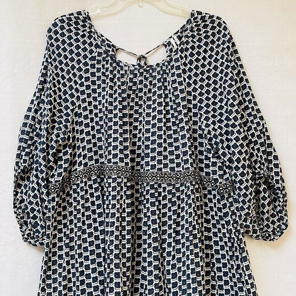 Anthroplogie Midi Dress Womens XL Blue Floral Boho Relaxed Party Tiered Peasant - Picture 2 of 16